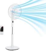 Amazon Basics 16" DC Motor Standing Floor Fan, 12 Speed with Remote, 3 Breeze Modes, Dual-Layered Blades (10 Blades), Timer, Energy Efficiency and Quiet DC Motor (28W), White - Image 2