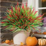 Artificial Fake Flowers Outdoor Plants for Summer Decoration,10 Bundles Faux Plastic Tall Monkey Grass Greenery UV Resistant Realistic Lavender for Home Planter Window Porch Garden-Red - Image 2