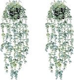 Artificial Hanging Plants, 2 Pack Fake With Pot, Eucalyptus, Indoor Faux Drooping, Potted for Office Desk Living Room Balcony - Image 2