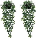 Artificial Hanging Plants, 2pcs artificial plants indoors in pots, Greenery Fake Plants Decor, Small Artificial Plants in Pots, Fake Potted Plants, Faux Plants for Wall Home Room Office Decor - Image 2