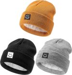 Baby Beanie Hat 3 Packs with Cute Smiley Face, Toddler Girls Boys Baby Hats Winter, Kids Winter Hat Cold Weather - Image 2