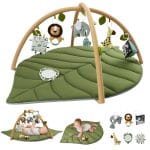 Blissful Diary Baby Play Gym & Activity Mat, Oversize Leaf Shaped Baby Play Mat w 6 Detachable Toys, Tummy Time Mat Promote Motor Skills & Sensory Development Mat, Newborn Infant Baby Essentials Gift - Image 2