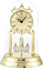 Bulova Tristan I Desk and Table Clock | Model B8818 | Polished Brass Finish | Polished Metal Base | Floating Dial | Roman Numerals | Elegant Pendulum Design - Image 2