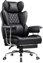 COMHOMA Big and Tall Office Chair, High Back Leather Gaming Chair with Footrest, Executive Ergonomic Office Chair with Pocket Spring Lumbar Support and with Outward Fixed Soft Armrests - Image 2