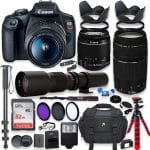 Canon EOS Rebel T7 DSLR Camera with 18-55mm is II Lens + Canon EF 75-300mm f/4-5.6 III Lens and 500mm Preset Lens + 32GB Memory + Filters + Monopod + Professional Bundle (Renewed) - Image 2