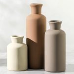 Ceramic Vase Set of 3, Flowers Neutral Modern Vases Home Decor Rustic Farmhouse Decor Pampas Vase for Table Mantel Entryway Shelf Living Room Kitchen Bathroom - Brown - Image 2