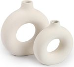 Ceramic Vases Set of 2,Modern Vases for Home Decor, White Boho Style for Living Room Kitchen Mantle Bedroom Dining Table Office Farmhouse Decorative Design - Image 2