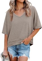 Cicy Bell Womens Summer V Neck T Shirts Casual Short Sleeve Flowy Tops Cute Loose Fit Basic Tees - Image 2