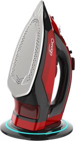 Cordless Iron for Clothes - 1500W Steam Iron with Non-Stick Ceramic Soleplate, Rapid Heating, Auto Shut Off, Burst of Steam, Self-Clean, Anti-Drip, Anti-Calc, 3 Temperature Settings, Red - Image 2