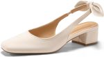 Coutgo Womens Chunky Low Heels Bow Slingback Pumps Closed Square Toe Wedding Party Dress Shoes - Image 2