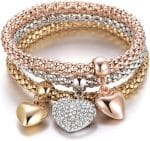 Crystal Charms Multilayer Bracelets - 3PCS Gold/Silver/Rose Gold Corn Chain Bracelet for Women, Tree of Life Heart Shaped Stretch Bracelet - Image 2