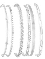 DEARMAY Dainty Silver Plated Bracelets for Women Trendy, Silver Jewelry Set for Women Bracelets for Women Paperclip Box Herringbone Figaro Rope Chain Bracelet Fashion Pack Gifts for Women - Image 2