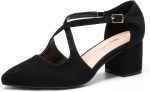 DREAM PAIRS Women's Chunky Heels Dress Pumps Closed Pointed Toe Comfort Cross Strap Block Heel Shoes for Party Dance Wedding - Image 2