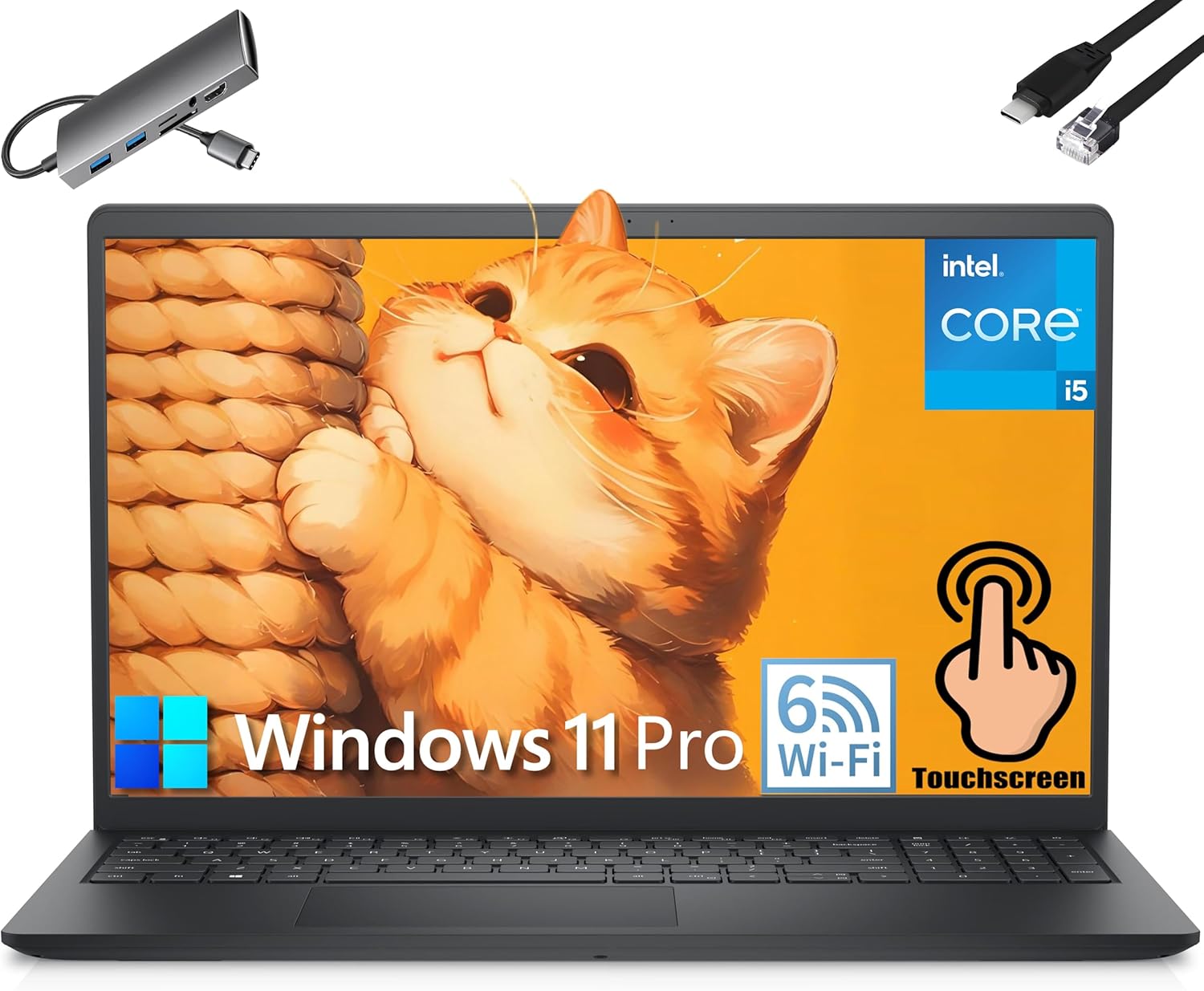 Dell Laptop Computer Touchscreen, 8GB RAM, 0.75TB Storage (512GB SSD + 256GB Docking Station), Intel 10-Core i5-1334U (Beat i7-1250U), 15.6" FHD, WiFi 6, BT, Win 11 Home S Mode, Type C to RJ45 Cable - Image 2