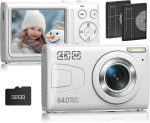 Digital Camera for Photography, 4K Vlogging Camera for YouTube 2.4" 18X Digital Zoom Compact Retro Camera with 32GB TF Card & 2 Batteries, White - Image 2