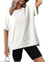 Dokotoo Oversized T Shirts for Women Crewneck Short Sleeve Casual Summer Tops Lightweight Loose High Low Blouse - Image 2