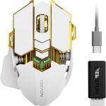EWEADN G5 Wireless Gaming Mouse, 12800 Adjustable DPI RGB Mouse with 6 Backlit Modes, Rapid Fire Key, 9 Programmable Macro Buttons, Rechargeable Bluetooth Mouse for PC/Mac/Laptop - White - Image 2