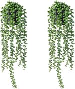 Fake Hanging Plants, 2pcs Artificial Hanging Plants in pots, Fake Plants Artificial Plants Indoors, Hanging Plants Artificial Decor, Fake Potted Plants, Hanging Plant for Indoor Outdoor Shelf Decor - Image 2