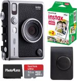 Fujifilm Instax Mini EVO Hybrid Black Instant Camera | Instax Mini Twin Pack Instant Film | 32GB microSD Card with Adapter | Black Camera Case - Image 2