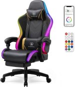 GTPLAYER Gaming Chair, RGB Gaming Chairs with LED Lights, Video Gaming Chair for Adults, Ergonomic Computer Gaming Chair with Linkage Armrest, Reclining Chair with Headrest (Without Massage, Black) - Image 2