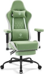 Gaming Chair Breathable Fabric,Computer Office Chair with Footrest,Massage Lumbar Support and Gel Pad,Ergonomic Reclining Gamer Chair with Adjustable Armrests and Spring Cushion Green - Image 2