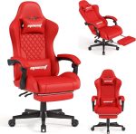 Gaming Chair,Ergonomic Computer Chairs for Adults with Footrest, PU Leather Office Chair with Adjustable Lumbar Support & Pocket Spring Cushion - Heavy Duty 400lb Capacity Gamer Chair (Red) - Image 2