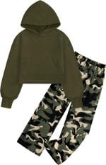 Girls Clothes Solid Crop Tops Hoodie Clothing Sets Straight Leg Sweatpants 2 Piece Outfits Fall Winter 6-14Y - Image 2