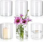 Glasseam Cylinder Vases for Centerpieces, Set of 6 Clear Glass Vases for Flowers, Modern Small Floating Candle Vase Decor, Decorative Hurricane Candle Holders for Home Wedding Table Decorations, 4in - Image 2
