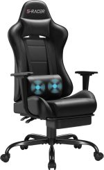 Homall Gaming Chairs, Computer Chair with Footrest and Massage Lumbar Support, Height Adjustable Game Chair with Headrest and Swivel Seat (Black) - Image 2
