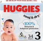 Huggies Size 3 Diapers, Snug & Dry Baby Diapers, Size 3 (16-28 lbs), 34 Count, Packaging May Vary - Image 2