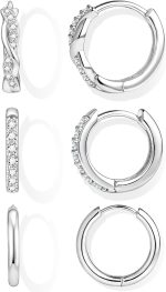 Inerney Gold Huggie Hoop Earrings Set for Women, Dainty Small Sterling Silver Earring Stacks Hypoallergenic Jewelry for Multiple Piercings, Trendy Twisted Cute Cartilage Hoops Birthstone Gift 3 Pairs - Image 2