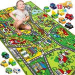 JOYIN Carpet Playmat w/ 12 Cars Pull-Back Vehicle Set for Kids Age 3+, Jumbo Play Room Rug, City Pretending Play - Image 2