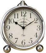 JUSTUP Vintage Table Clock, Iron European Style Desk Clock Battery Operated Non-Ticking Mantle Clock for Home Decor (Silver) - Image 2