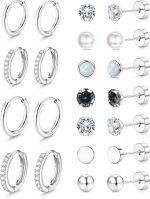 Jstyle Hypoallergenic Stud Hoop Earrings for Women Small Flat Back Surgical Stainless Steel Earrings for Sensitive Ears Trendy Silver Hoops Cartilage Earring Stacks Set Multiple Piercing Jewelry Gifts - Image 2