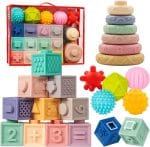 Jyusmile Baby Toys 6-12 Months, Montessori Toy for Babies 6-12 Months, Incl Stacking Building Blocks & Soft Infant Teething Toys & Sensory Balls for Toddlers 0-3-6-9-12 Month - Image 2