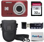 KODAK PIXPRO FZ55 16MP Digital Point & Shoot Camera, 5X Optical Zoom, 28mm Wide Angle, 1080P Full HD Video, Bundle with 32GB SD Card, Protective Case, and Hi-Speed Card Reader (Red) - Image 2