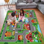 Kids Carpet Playmat Rug 59"x39.4", Car Rug for Kids Cars, Non-Slip Town City Road Map Kids Rugs for Playroom Bedroom Boys, Kids Cars Play Mat Track Road Rugs for Kid(59X39.4Inch,Green) - Image 2