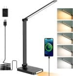 LED Desk Lamp with USB Ports,Touch Desk Lamps for Home Office with 5 Color Modes,3 Brightness Desk Light with Small Night Light,Reading Lamp Table Lamp for Bedroom Bedside Study Black （with adapter） - Image 2