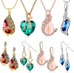 MTLEE 4 Set Peacock Jewelry Sets for Women Crystal Necklace Earrings Rhinestone Waterdrop Pendant Heart Charm Hook Earrings Indian Jewelry Set for Mother's Gift Valentine's Gifts Lover Ladies - Image 2