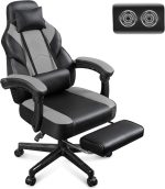 Meilocar Gaming Chair for Adults, Gaming Chairs with Footrest, Ergonomic Video Game Chair with Massage Lumbar Big and Tall Computer Chair, Headrest, 360° Swivel Seat, Grey - Image 2