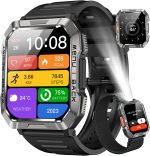 Military Smart Watch for Men(Answer/Make Call), Outdoor Sports Smartwatch with Flashlight/100 Days Battery/Compass/Heart Rate/SpO2/Sleep Monitor/2 Straps, Fitness Tracker for iPhone/Android Phones - Image 2