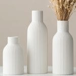 Modern Ceramic Vases Set of 3, White Ribbed Decorative Vases, Shelf Table Centerpiece for Home Decor (White) - Image 2
