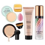 Mushroom Head Air Cushion CC Cream + BB Cream + Tri-color Color Corrector Foundation Set - Moisturizing Full Coverage Foundation Concealer Lasting Foundation Makeup Base Primer (7 Pcs) - Image 2