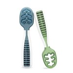 NumNum Baby Spoons Set, Baby Essentials Pre-Spoon GOOtensils for 6+ Months, First Stage Self-Feeding Spoons for Baby Led Weaning (BLW), Silicone Toddler Utensils, BPA-Free, 2 Pack Blue/Green - Image 2