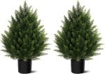 Outdoor Artificial Cedar Topiary Tree, Faux Evergreen Shrubs for Front Porch Decor, Lifelike Fake Bushes Plants for Home Living Room Front Door Decor (2, 2ft) - Image 2