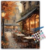 Paint by Numbers Kit for Adults- Street Cafe Adult Paint by Number Kits on Canvas for Beginners, Fall Scene DIY Acrylic Oil Number Painting Kits for Home Wall Decor Gift 16"x 20" (without Frame) - Image 2