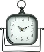 Rae Dunn Desk Clock - Battery Operated Modern Metal Rustic Design with Top Loop for Bedroom, Office, Kitchen - Small Classic Analog Display - Chic Home Décor for Desktop Table, Countertop - Image 2