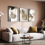 SUCSACEK Decorative Wall Art Prints 3 Panels Abstract Painting for Living Room, Bedroom, Dining Room, Kitchen, Bathroom, Office, Home Decor (Golden) - Image 2