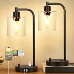Set of 2 Industrial Table Lamps with USB Port, Fully Stepless Dimmable Bedside Lamps for Bedrooms, Nightstand Desk Lamp with Clear Glass Shade for Reading Living Room Office 2 LED Bulb Included - Image 2