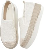 Shupua Womens Slip on Shoes Stylish Lace Casual Loafers Lightweight Platform Sneakers Comfortable Spring Flat Shoes for Office, Work - Image 2